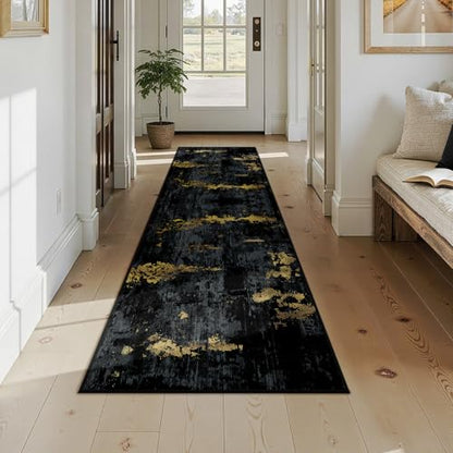 RELEANY Washable Runner 2'x9' Abstract Area Rug for Hallway Black Gold - color: Black/Gold, size: 2' x 9' (Runner)