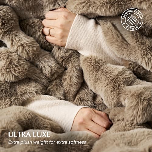 EverGrace Faux Rabbit Fur Bubble Throw Blanket, 60"x80", Greige - color: Greige, size: 60"x80"