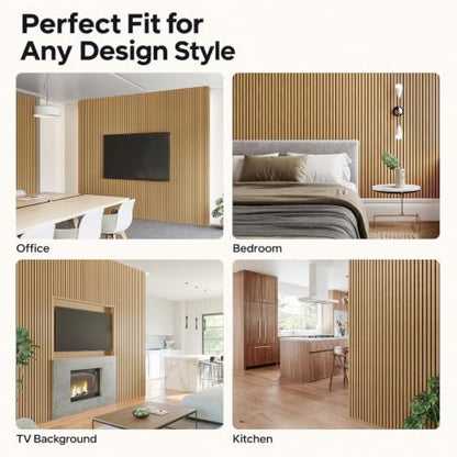 SMARTSTANDARD 4 Pack 106" x 12.6" Wood Slat Wall Panels, American Oak - color: American Oak, size: 106" x 50.4"