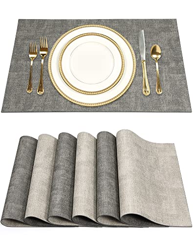 SUEH DESIGN Leather Placemats Table Mats Set of 6, Light Grey & Smoky Grey - color: A: Light Grey & Smoky Grey