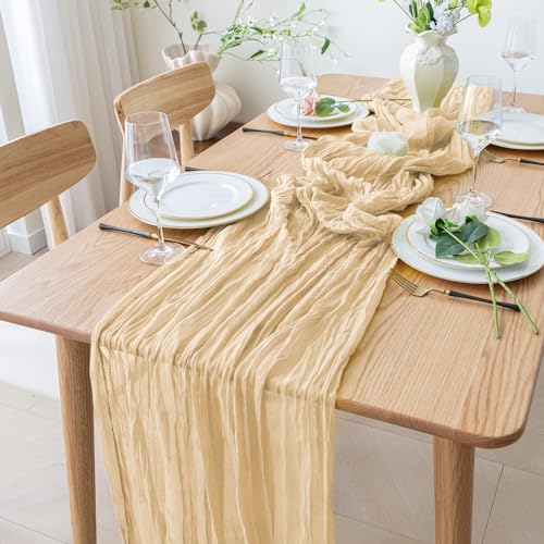 Cheesecloth Table Runner 10FT Sand Boho Gauze Rustic Sheer Table Runners - color: Sand, size: 1 Pack