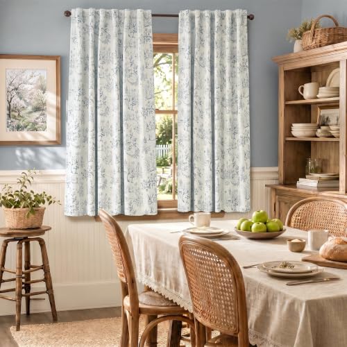 jinchan Blue Blackout Curtains 63 Inch Woodland Back Tab 2 Panels - color: Blue on Beige, size: 50"W x 63"L (Pack of 2)