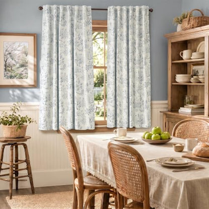 jinchan Blue Blackout Curtains 63 Inch Woodland Back Tab 2 Panels - color: Blue on Beige, size: 50"W x 63"L (Pack of 2)