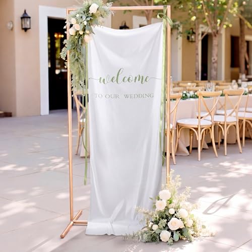 Tingjoo 27x78" Wedding Banner White, Green Backdrop Bow Hanging - color: White, Green, style: Wedding
