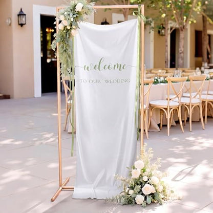 Tingjoo 27x78" Wedding Banner White, Green Backdrop Bow Hanging - color: White, Green, style: Wedding