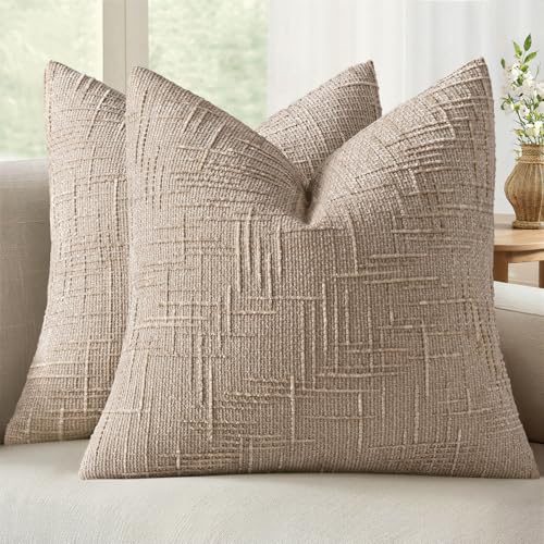 MIULEE Chenille Textured Throw Pillow Covers Oatmeal 16x16 Set of 2 - color: Oatmeal, size: 16" x 16" (Pack of 2)