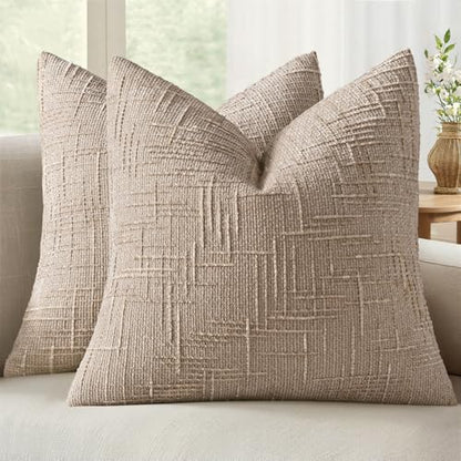 MIULEE Chenille Textured Throw Pillow Covers Oatmeal 16x16 Set of 2 - color: Oatmeal, size: 16" x 16" (Pack of 2)