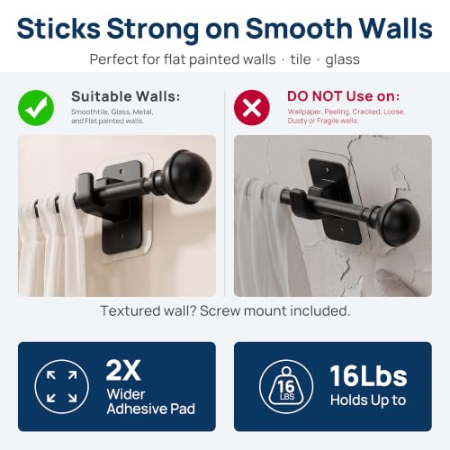 ENJOYBASICS 2 Pack 28-48" No Drill Curtain Rods, Renter Friendly, Black - color: Black, size: 27-52''