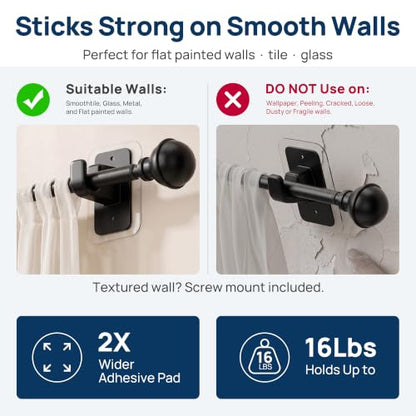 ENJOYBASICS 2 Pack 28-48" No Drill Curtain Rods, Renter Friendly, Black - color: Black, size: 27-52''