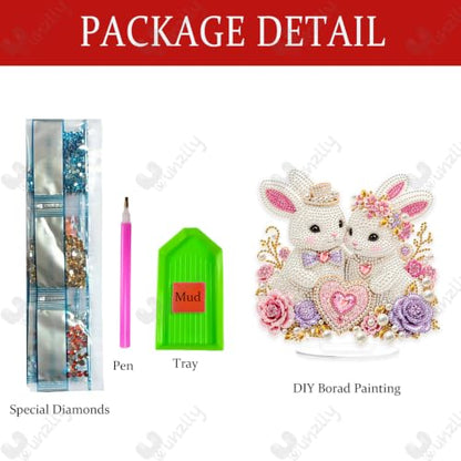 Yunzlly Stand Up Diamond Art Painting Kit, Desktop Gem Painting Ornament Kit for Adults, Tabletop Acrylic Diamond Board Painting (Rabbits) - color: Rabbits