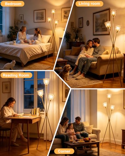 Lightdot Amber Glass Tripod Floor Lamp Dimmable Gold Floor Flower Lamps - color: Amber-Gold-79F