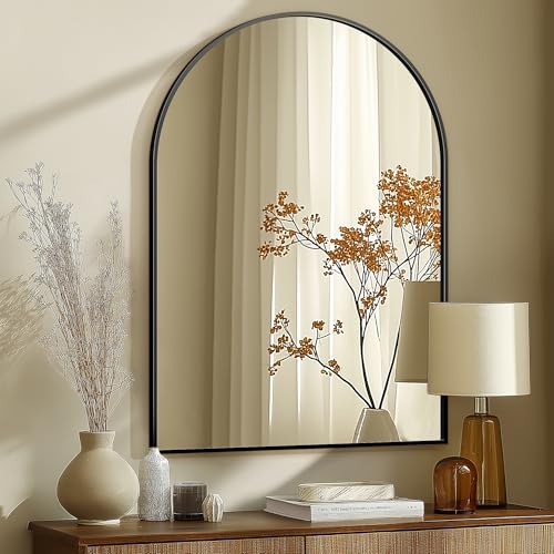 Arched Bathroom Mirror for Wall, 40" x 28" Metal Frame Vanity Mirror, Black - color: Matte Black, size: 40"L x 28"W
