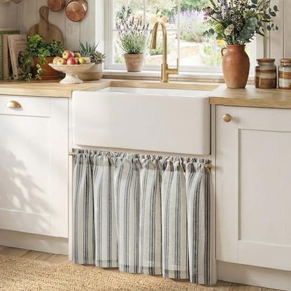 jinchan Linen Striped Tier Curtains for Kitchen Windows Farmhouse - color: Boho Black | on Linen, size: 26"W x 24"L (Pack of 2)