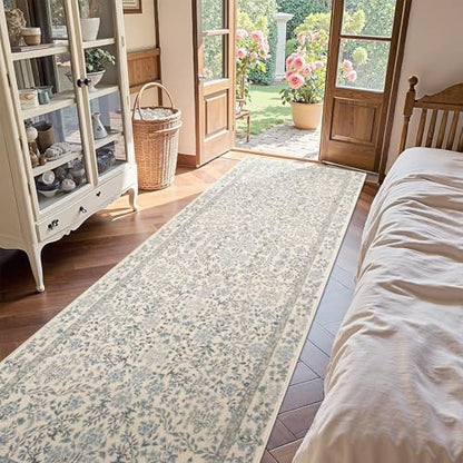jinchan 3x8 Washable Hallway Runner Rug, Floral Non-Slip, Blue/Cream - color: Blue/Cream, size: 3' x 8' (Rectangular)