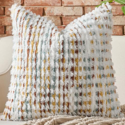 AmHoo Boho Chenille Pillow Cover,18 x 18-Inch Brown White - color: Brown White, size: 18" x 18" (Pack of 1)