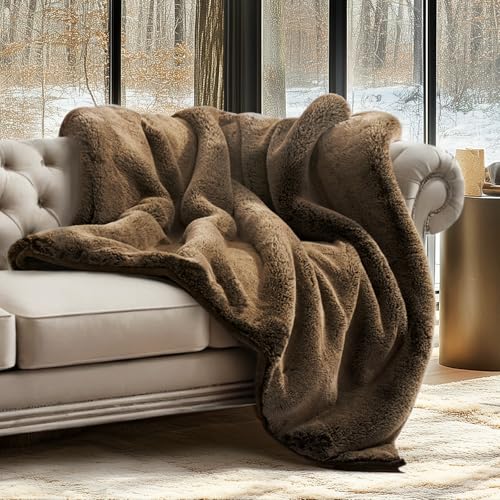 EverGrace Faux Chinchilla Fur Throw Blanket, 50"x60", Brown Sable - color: Brown Sable, size: 50"x60"