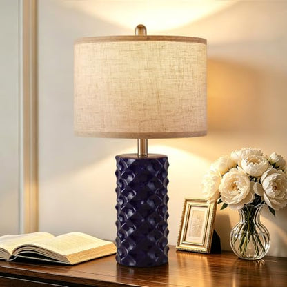Star Diamond Ceramic Table Lamps Set of 2 - Dark Blue Nightstand Lamps 23" - color: Dark Blue