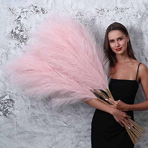 Wertuirk 8 Pcs 45 inch Tall Faux Pink Pampas Grass Decor - color: Light Pink
