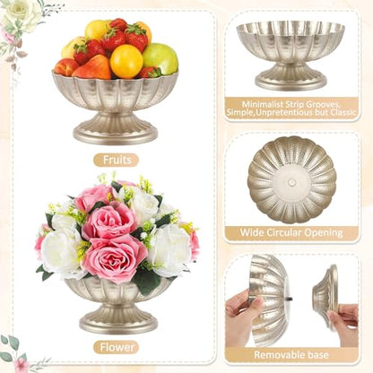 2 Pcs Metal Compote Vase, Floral Centerpiece Bowls, Silver - color: Silver