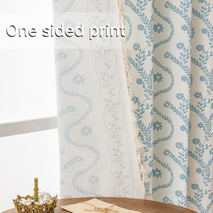 Light Blue Green Boho Floral Curtains 63 Inches Long 2 Panels - color: Blue Green, size: 55"W x 63"L (Pack of 2)