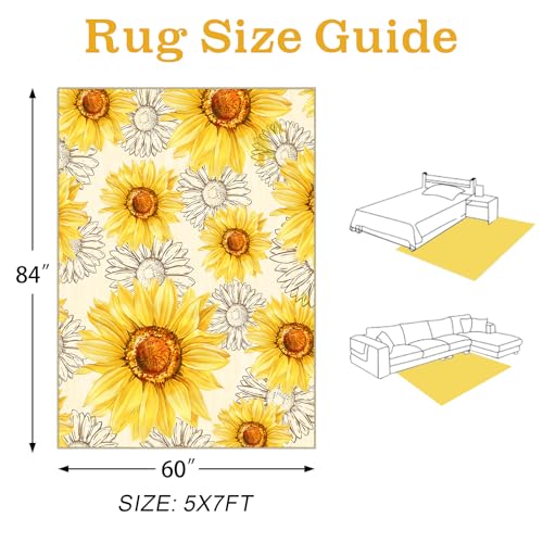 AooHHooA Sunflower Area Rug 5x7, Sunflower Rugs for Living Room Yellow - color: Sunflower-1, size: 5' x 7' (Rectangular)