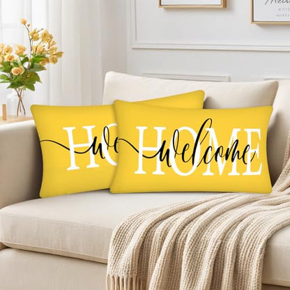 Yellow Lumbar Pillow Covers 12X20 Set of 2, Welcome Home - color: Welcome Home