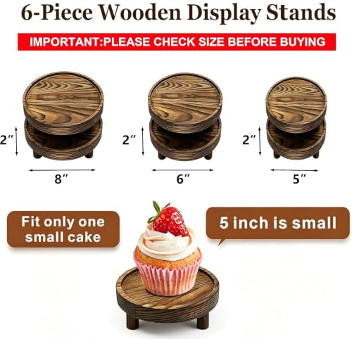 6 PCS 5/6/8 Inch Wood Risers Display Stands,Round Mini Tray Stand - size: 5/6/8 In