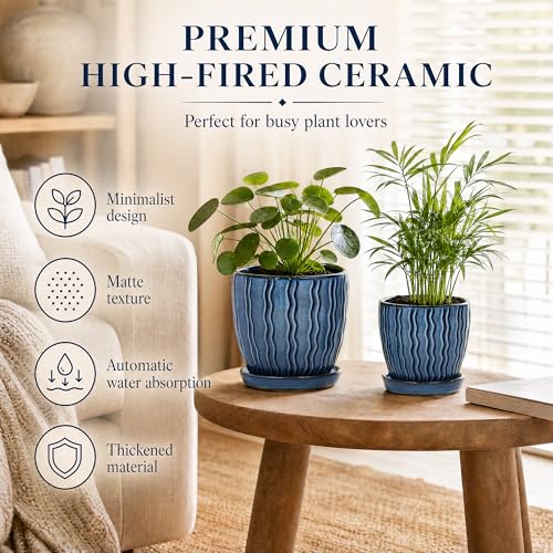 Ceramic Plant Pots, Modern Flower Pots, Small Plant Pots 4.5+5.5inch - color: Blue