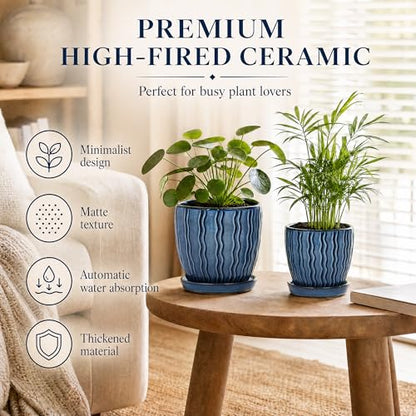 Ceramic Plant Pots, Modern Flower Pots, Small Plant Pots 4.5+5.5inch - color: Blue