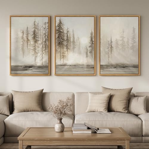 Large Framed Abstract Forest Landscape Wall Art for Living Room, 24x36 Inch - color: Neutral-A, size: 24" W x 36" H x 3Pcs