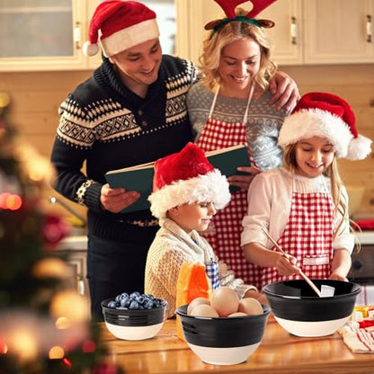 HASENSE Ceramic Mixing Bowls Set of 3, 84/40/20 Oz Black & Beige Stoneware Bowls, Farmhouse Bowls for Salad, Soup, Cooking Baking Serving Food, Nesting BowlsDishwasher & Microwave Safe - color: Black, size: 84+40+20 oz
