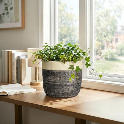 8 Inch Plant Pot, Ceramic Flower Pots, Round Planter, Light Black - color: Light Black, size: 8 Inch