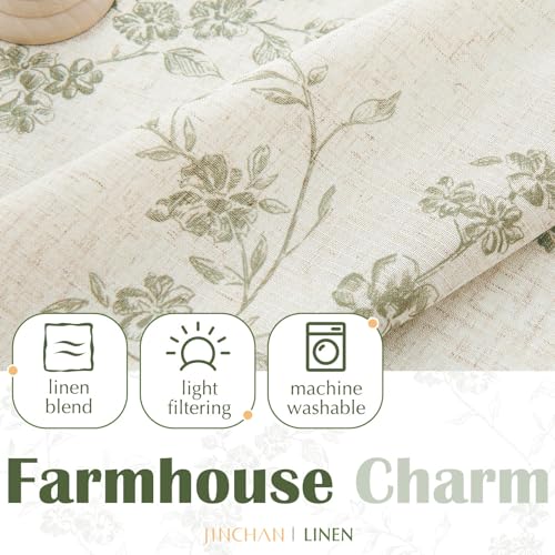 jinchan Floral Linen Kitchen Tier Curtains, 24 Inch, 2 Panels, Green - color: Alisa Green, size: 26"W x 24"L (Pack of 2)
