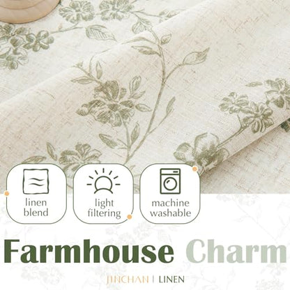 jinchan Floral Linen Kitchen Tier Curtains, 24 Inch, 2 Panels, Green - color: Alisa Green, size: 26"W x 24"L (Pack of 2)