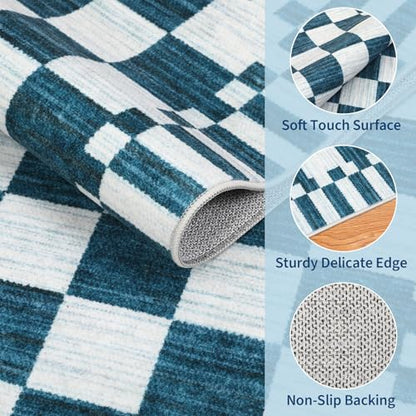Garvee 5x7 Area Rugs Checkered Washable Rugs Living Room - color: Modern Plaid - Blue, size: 5' x 7' (Rectangular)