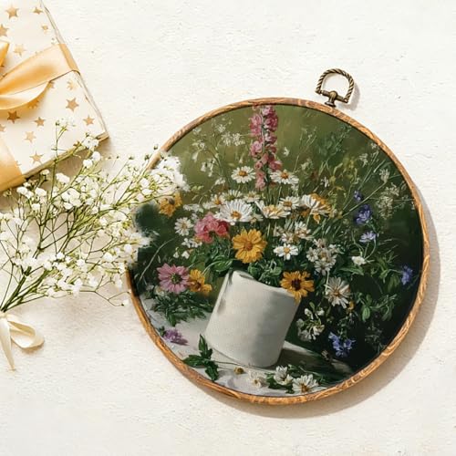 Funny Bathroom Wall Art Decor, Retro Dark Green Botanical Round Wall Art - color: flowers 0626