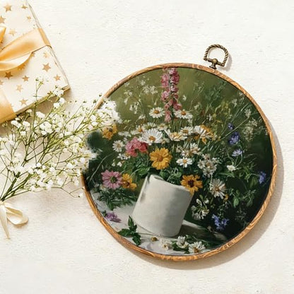 Funny Bathroom Wall Art Decor, Retro Dark Green Botanical Round Wall Art - color: flowers 0626