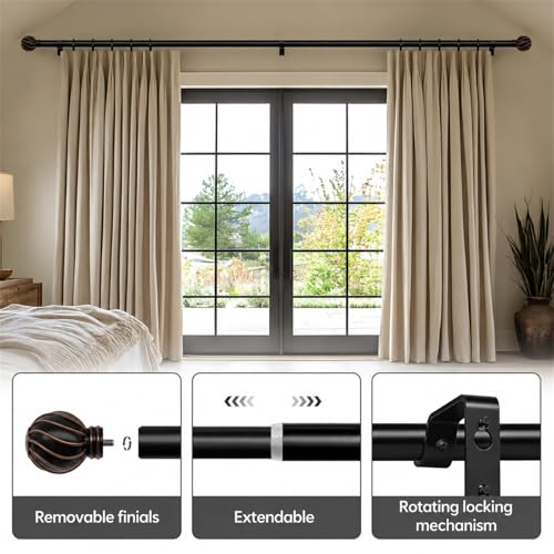 Black Curtain Rods for Windows 48 to 84 Inch 7/8" Diameter - color: Black, size: 36"-88"|1 Pack