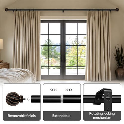 Black Curtain Rods for Windows 48 to 84 Inch 7/8" Diameter - color: Black, size: 36"-88"|1 Pack