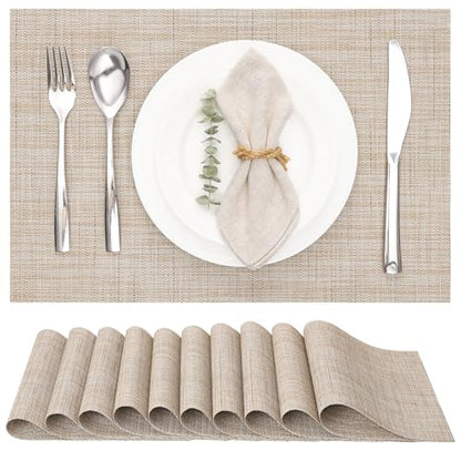 Myir JUN Placemats Set of 10 Kitchen and Dining Table Placemats - color: Beige, size: Set of 10