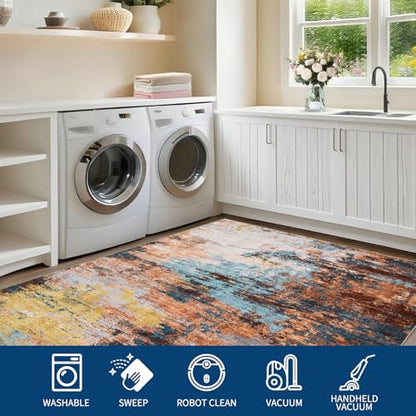 GarveeHome Machine Washable Runner Abstract Hallway Rugs 2x6 Yellow - color: Wind/Cloud, size: 2' x 6' (Rectangular)