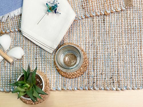 Chardin Home Natural Jute Table Runner, 13x36 Inch, Sky Blue-White - color: Natural Jute-sky Blue-white, size: 13x36 Inch.