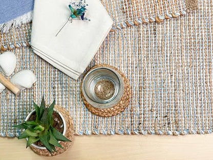 Chardin Home Natural Jute Table Runner, 13x36 Inch, Sky Blue-White - color: Natural Jute-sky Blue-white, size: 13x36 Inch.