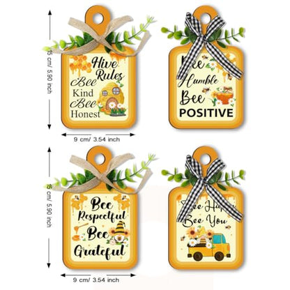 PH PandaHall 4 Styles Bee Wooden Sign, Wall Decor Eat Wood Cutting Board Sign Yellow Hive Rules Farmhouse Tiered Tray with Hemp Rope Hanging Wall Decor for Home Kitchen Dining Living Room Bar - style: Bee
