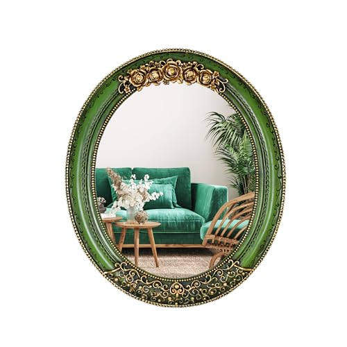 Oval 11.8x10 inch Resin Vintage Mirror - color: Green