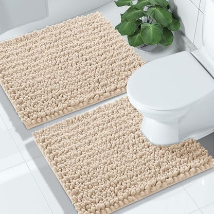Yimobra Bathroom Rugs Sets 2 Piece,Super Absorbent Bath Mat Set,Light Brown - color: Light Brown, size: 24''x17''+24''x20''U-Shaped