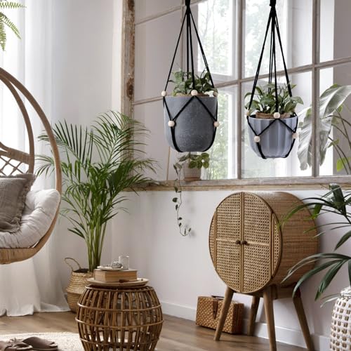 Artilady Hanging Planter for Indoor Plants Adjust Bead Macrame Plant Hanger - color: Black C