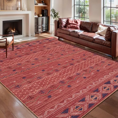 SERISSA 5x7 Washable Non-Slip Boho Area Rug for Living Room - color: Red Ochre/Multi, size: 5' x 7' (Rectangular)