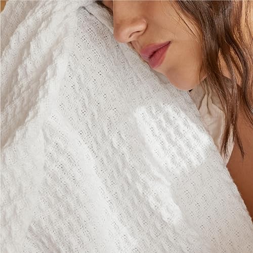 Bedsure 100% Cotton Throw Blanket for Couch, Waffle Weave, White, 50"x70" - color: 01 White, size: Throw XL (50" X 70")
