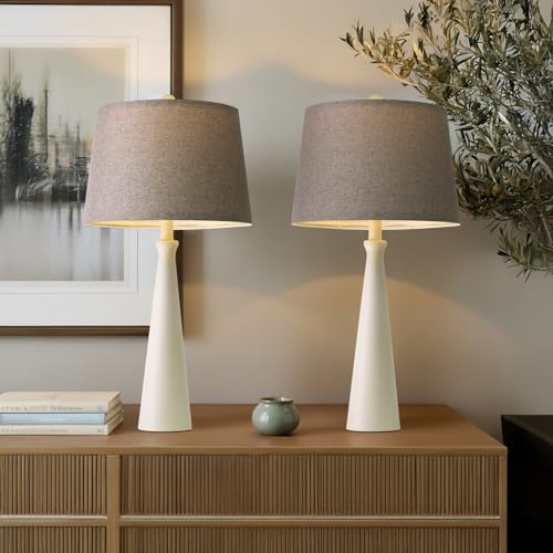 Oneach 25.75" Modern Table Lamp for Bedroom Set of 2, USB C Port, White - color: White